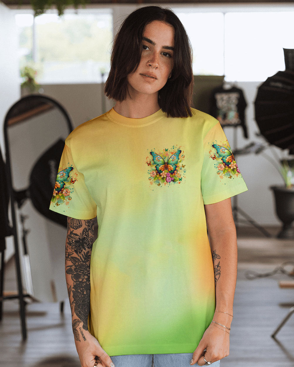 Just Breathe Everything Is Going to Be Okay Butterfly and Floral AOP Shirts _10_ 0ivjU