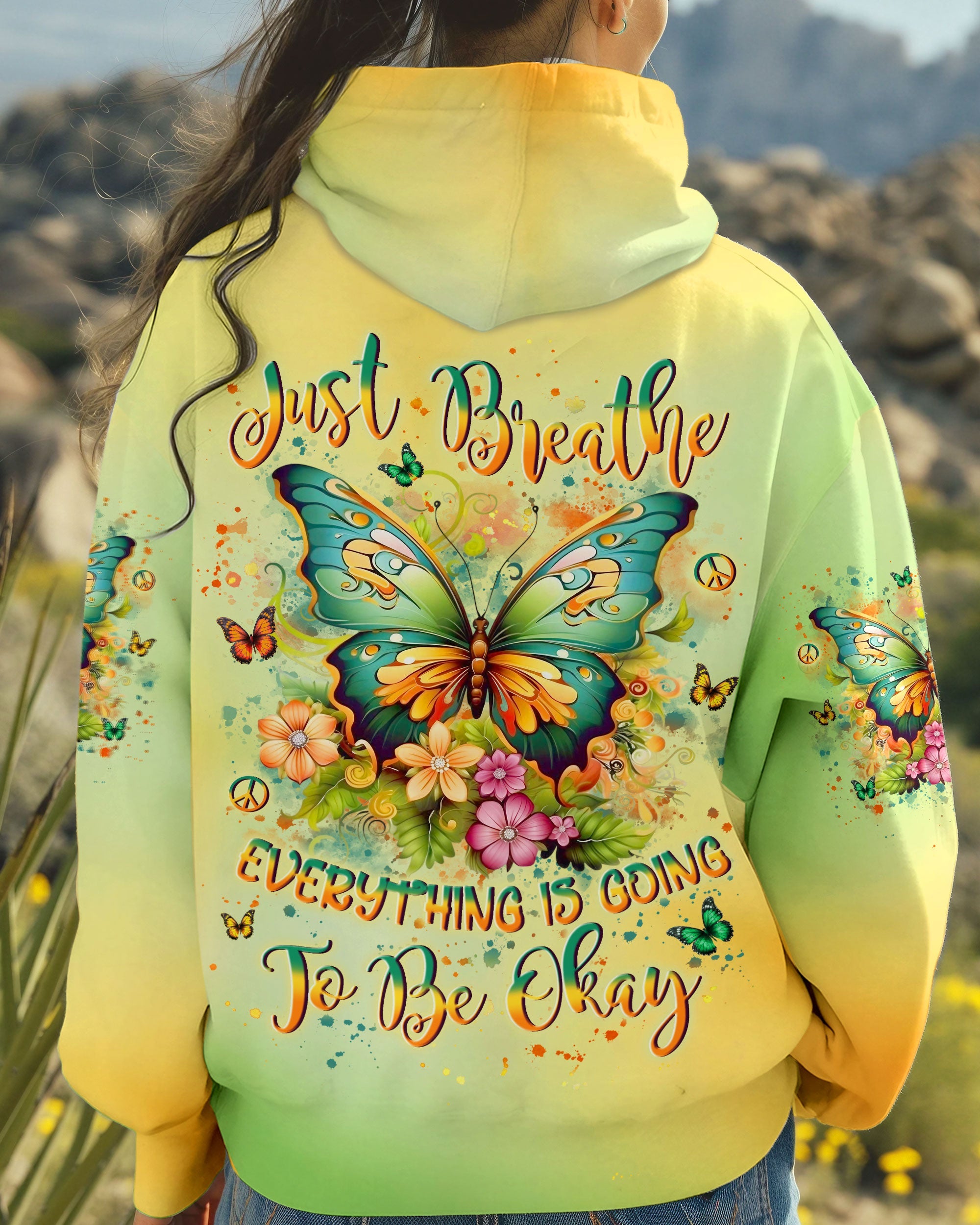 Just Breathe Everything Is Going to Be Okay Butterfly and Floral AOP Shirts _5_ Vv2av