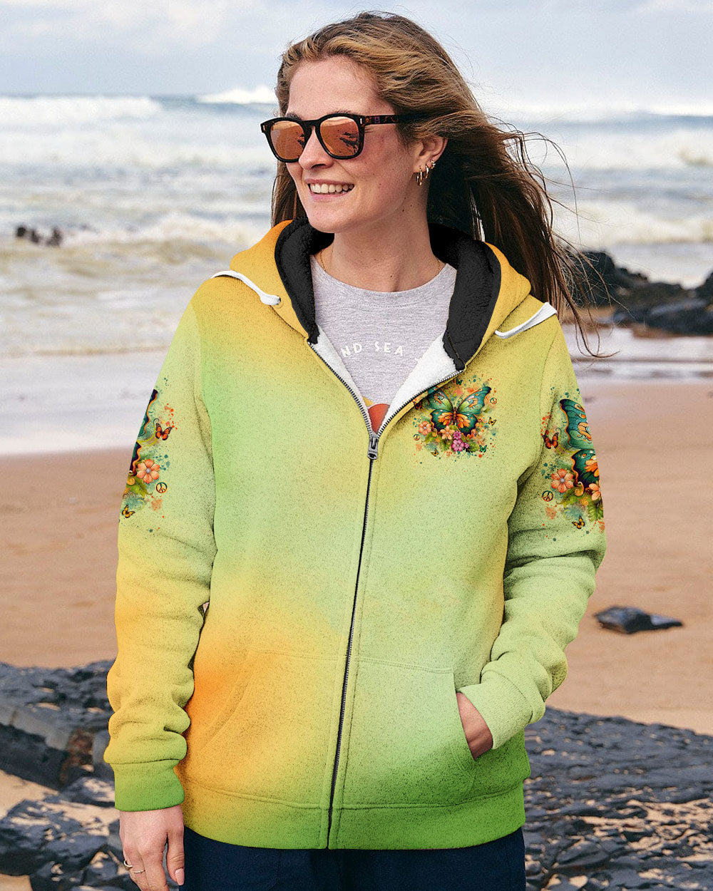 Just Breathe Everything Is Going to Be Okay Butterfly and Floral AOP Shirts _8_ r9G4Q