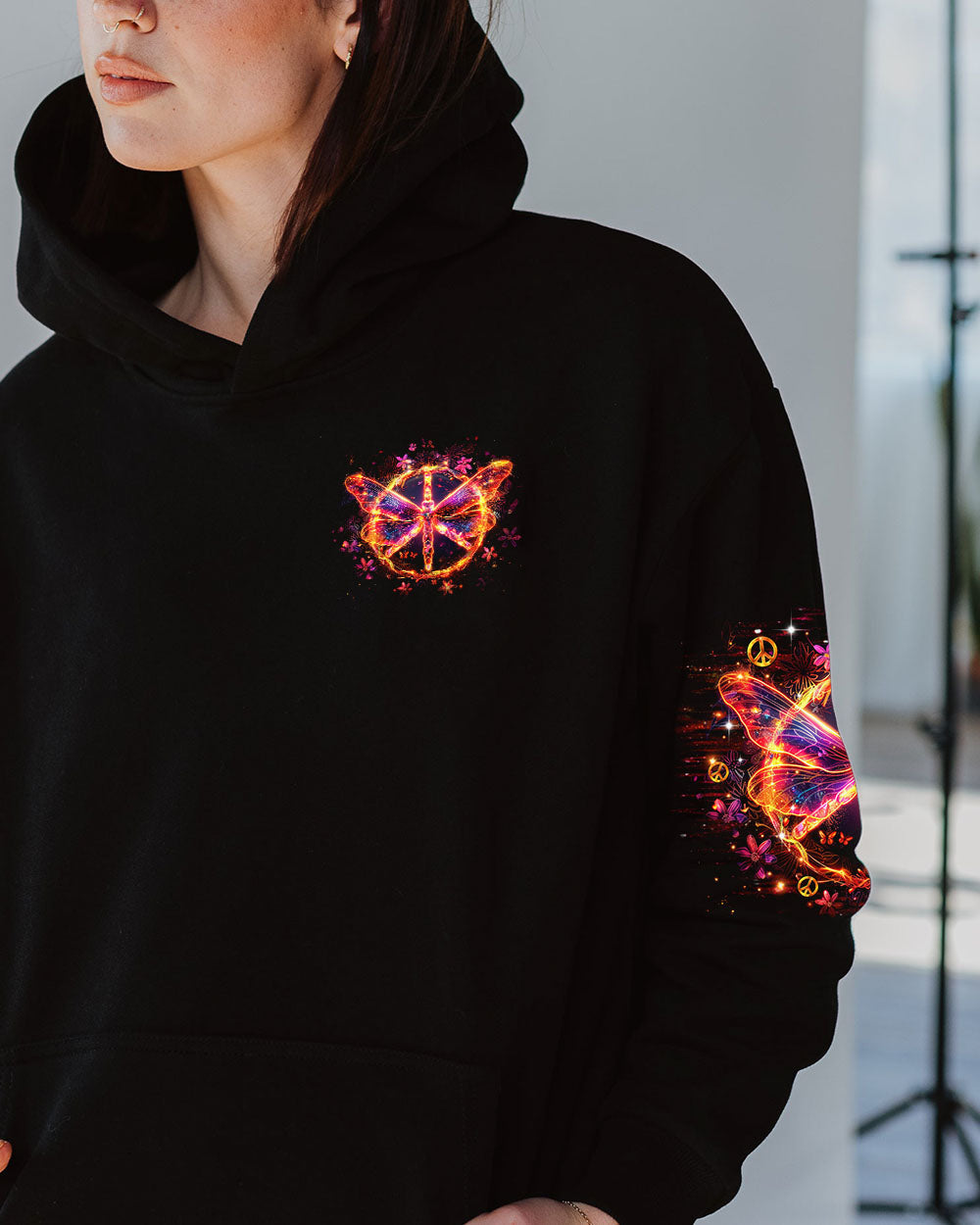 Just Breathe Everything Is Going to Be Okay Butterfly and Peace Sign Motivational AOP Shirts _5_ C5nGb