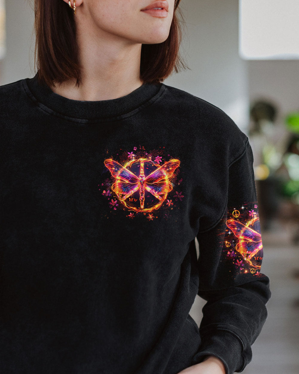 Just Breathe Everything Is Going to Be Okay Butterfly and Peace Sign Motivational AOP Shirts _6_ rL822