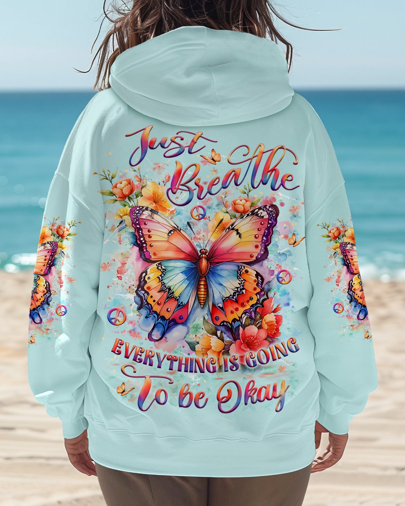 Just Breathe Everything Is Going to Be Okay Colorful Butterfly AOP Shirts _1_ zLu69