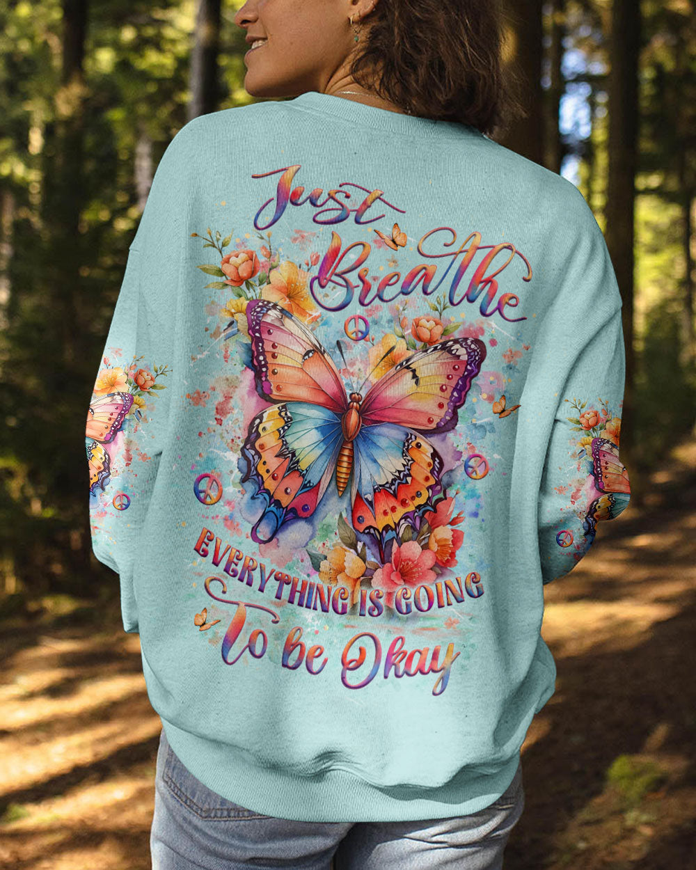 Just Breathe Everything Is Going to Be Okay Colorful Butterfly AOP Shirts _3_ 8APW0