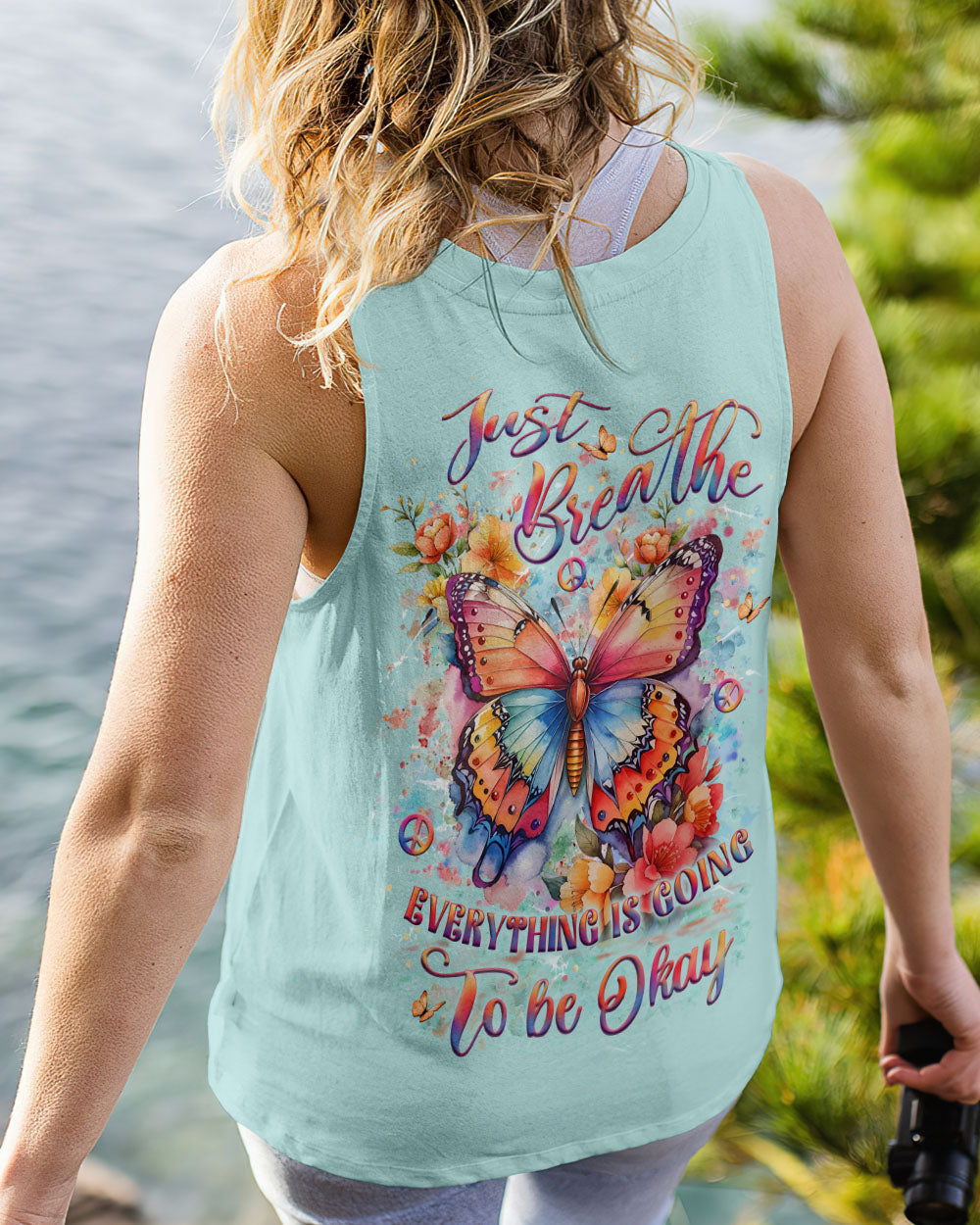 Just Breathe Everything Is Going to Be Okay Colorful Butterfly AOP Shirts _7_ it6Qk