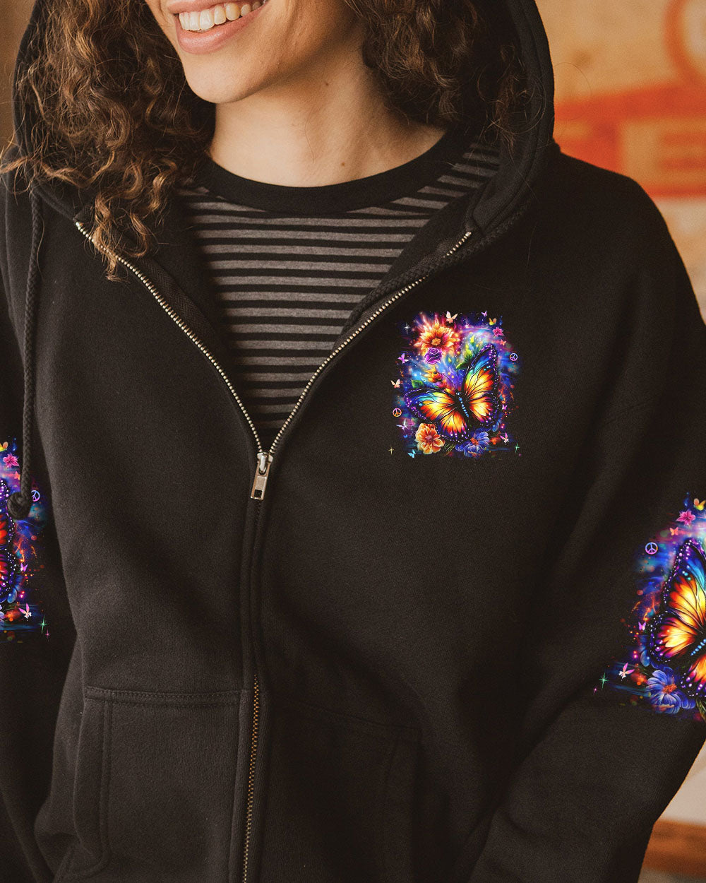 Just Breathe Everything Is Going to Be Okay Colorful Butterfly Floral Graphic AOP Shirts _10_ X4CAb