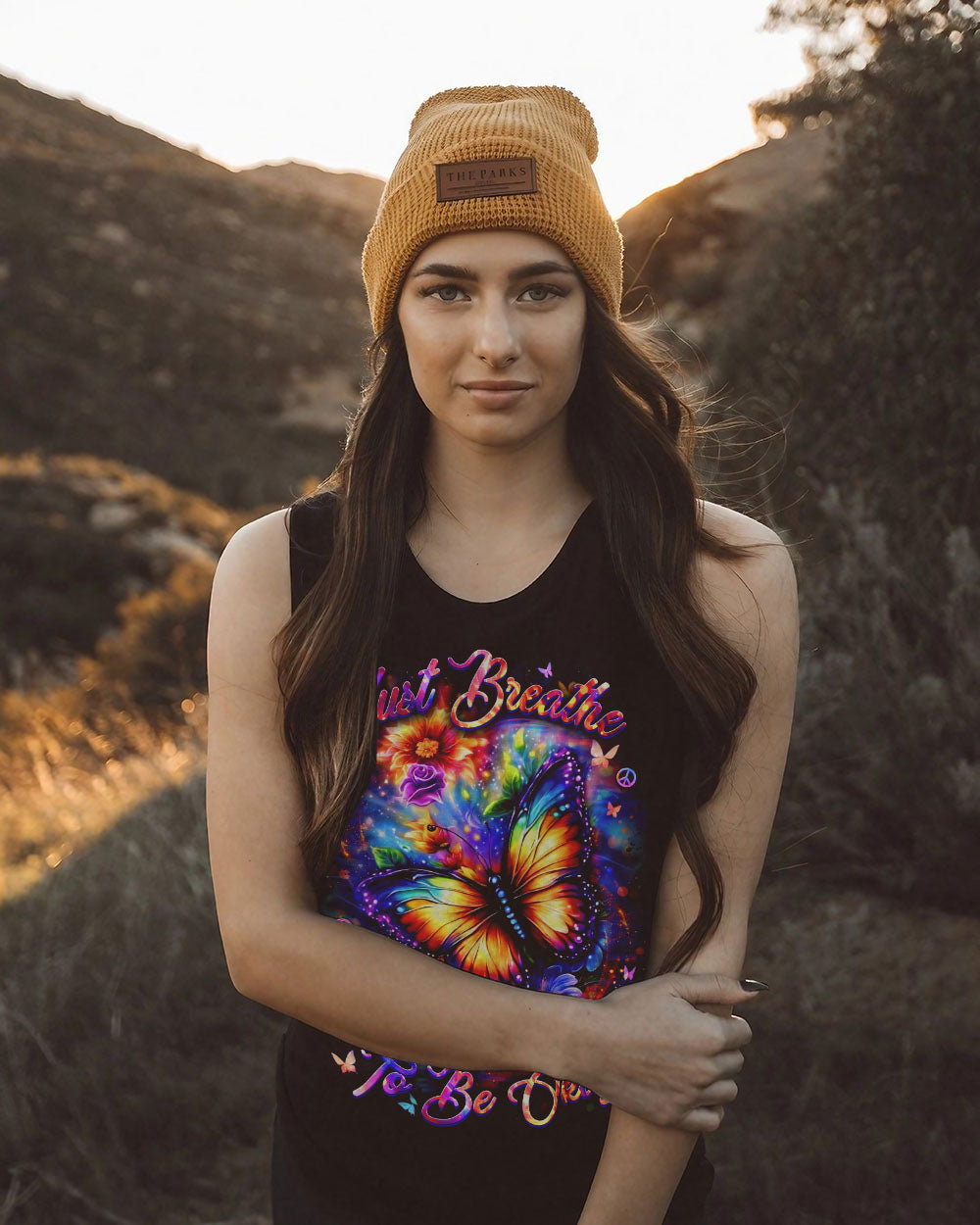 Just Breathe Everything Is Going to Be Okay Colorful Butterfly Floral Graphic AOP Shirts _11_ 2bEMO