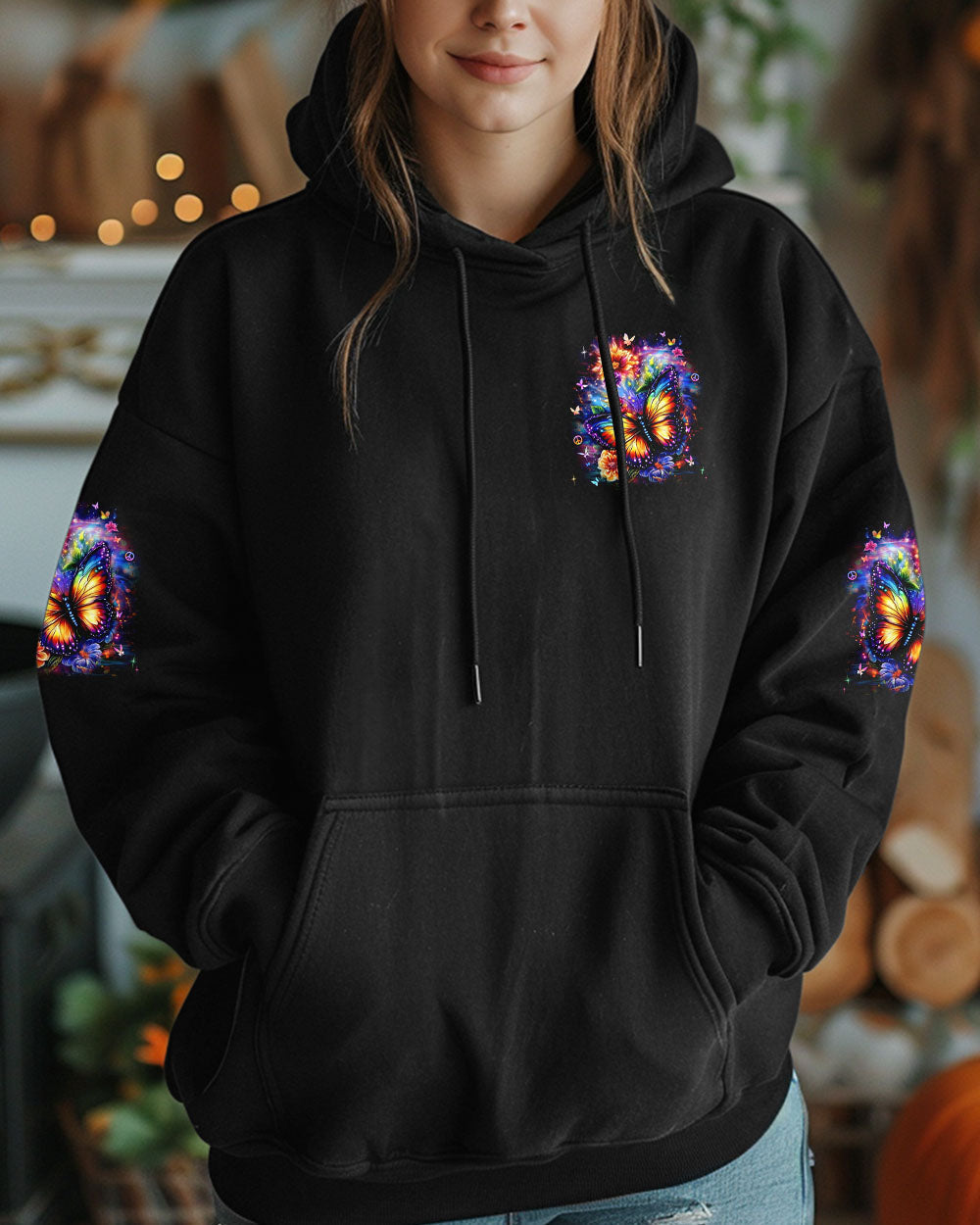 Just Breathe Everything Is Going to Be Okay Colorful Butterfly Floral Graphic AOP Shirts _6_ S719q