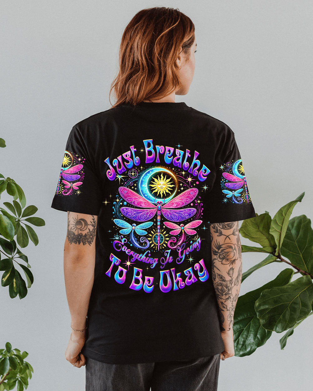 Just Breathe Everything Is Going to Be Okay Colorful Celestial Dragonfly AOP Shirts _1_ bbboj