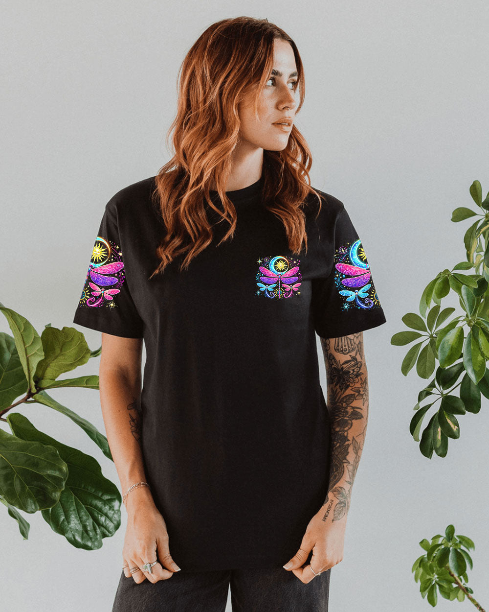 Just Breathe Everything Is Going to Be Okay Colorful Celestial Dragonfly AOP Shirts _2_ m90G9