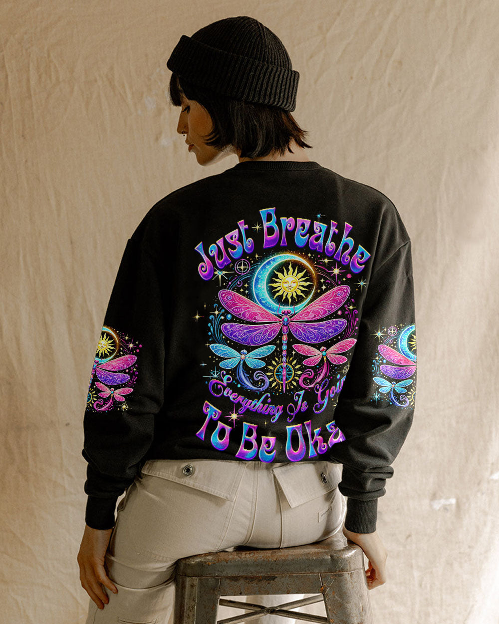 Just Breathe Everything Is Going to Be Okay Colorful Celestial Dragonfly AOP Shirts _9_ CZoMX
