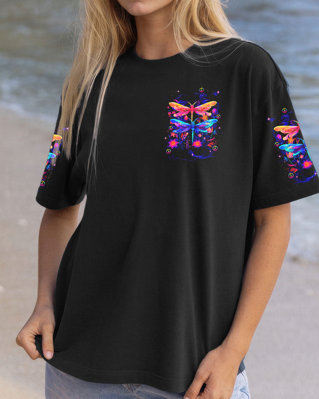 Just Breathe Everything Is Going to Be Okay Colorful Dragonfly Mental Health Tee AOP Shirt _2_ Ws1xB