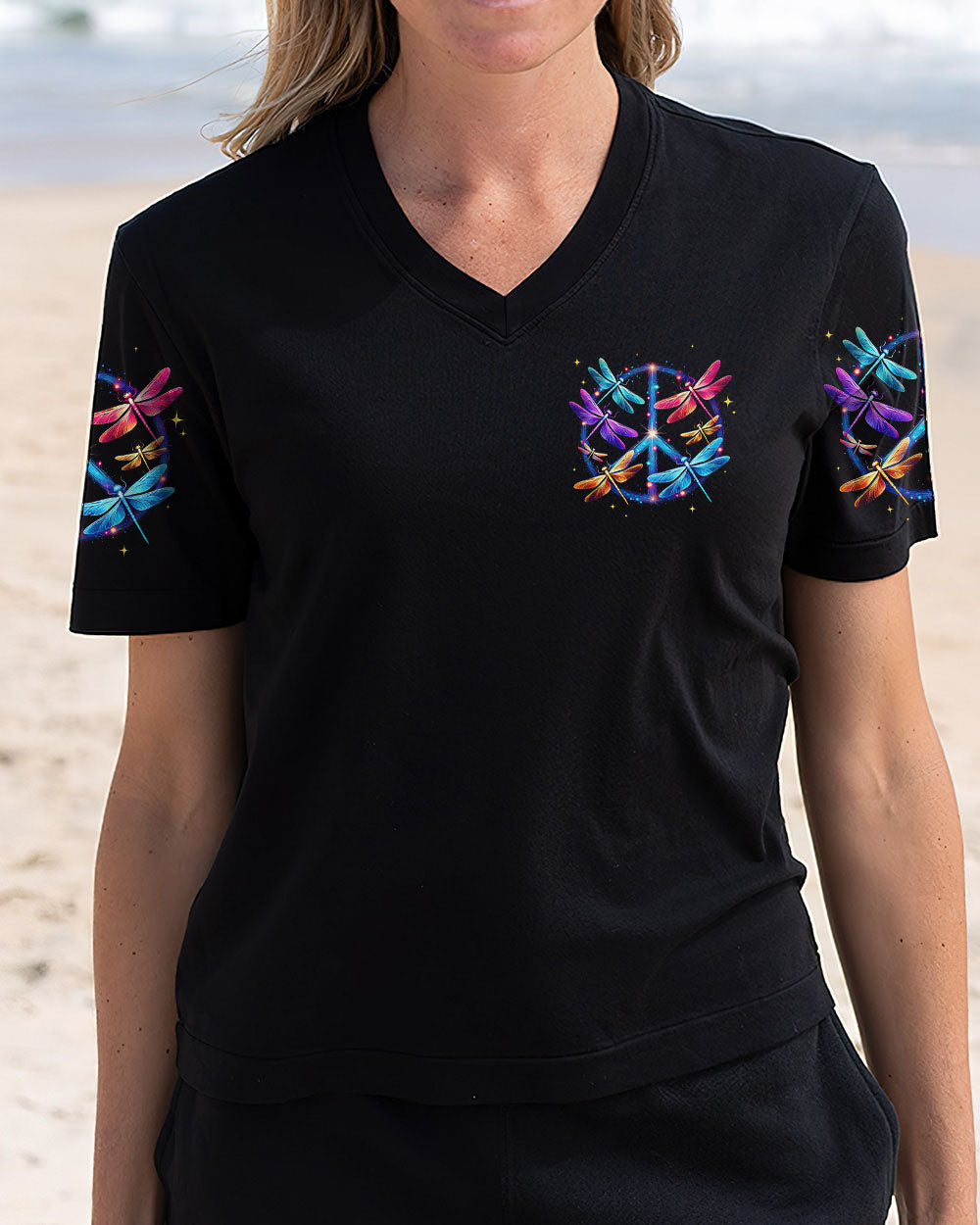 Just Breathe Everything Is Going to Be Okay Colorful Dragonfly Peace Sign AOP Shirts _4_ FUyVV