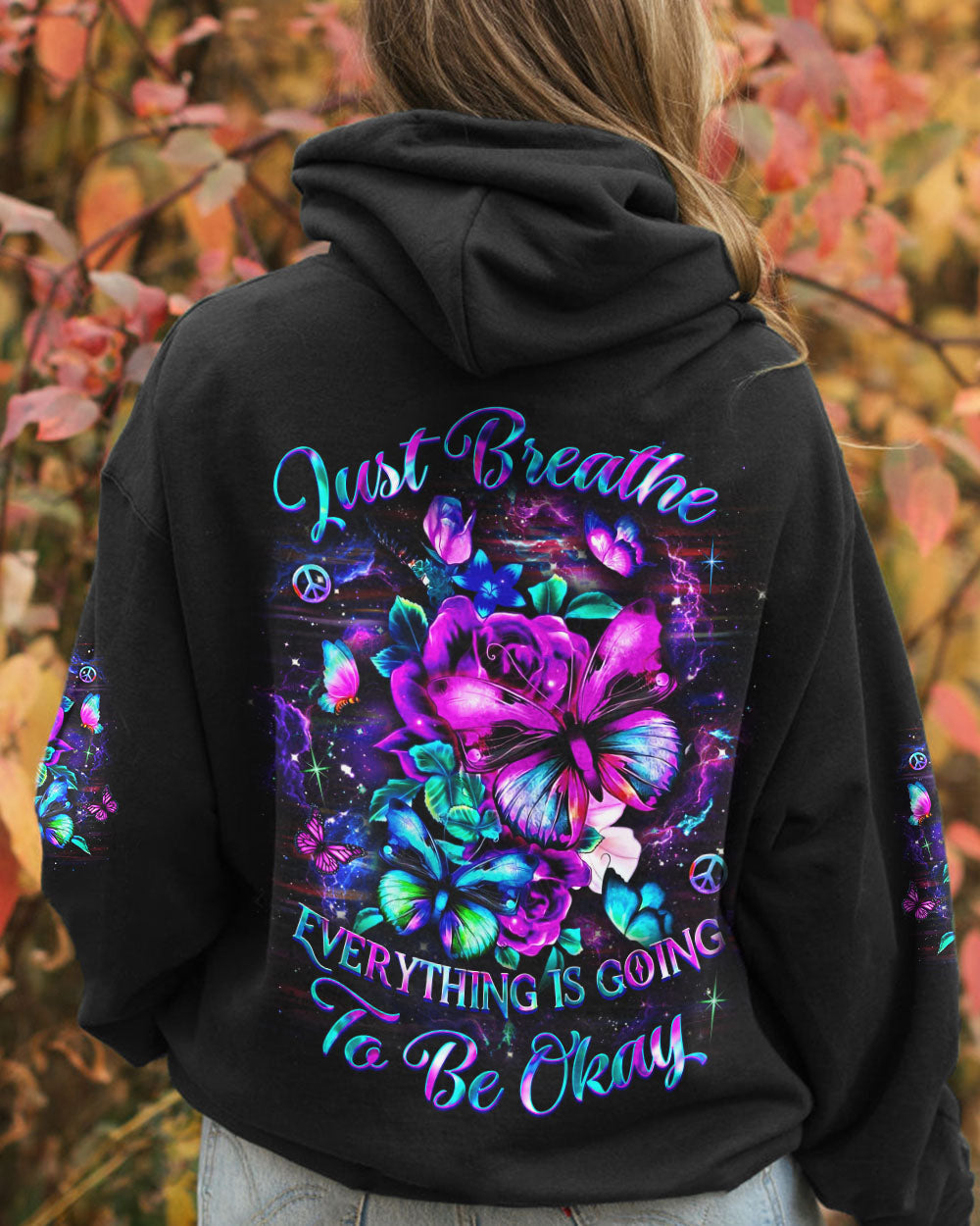 Just Breathe Everything Is Going to Be Okay Colorful Floral Butterfly AOP Shirts _8_ fAlxj