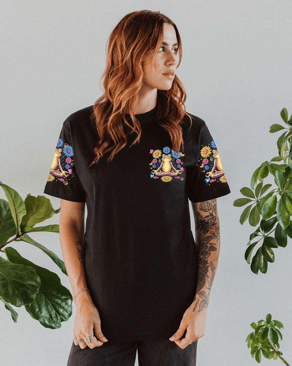 Just Breathe Everything Is Going to Be Okay Colorful Meditating Frog AOP Shirts _13_ ouImG