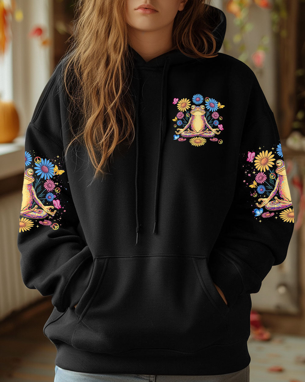 Just Breathe Everything Is Going to Be Okay Colorful Meditating Frog AOP Shirts _4_ DWzls