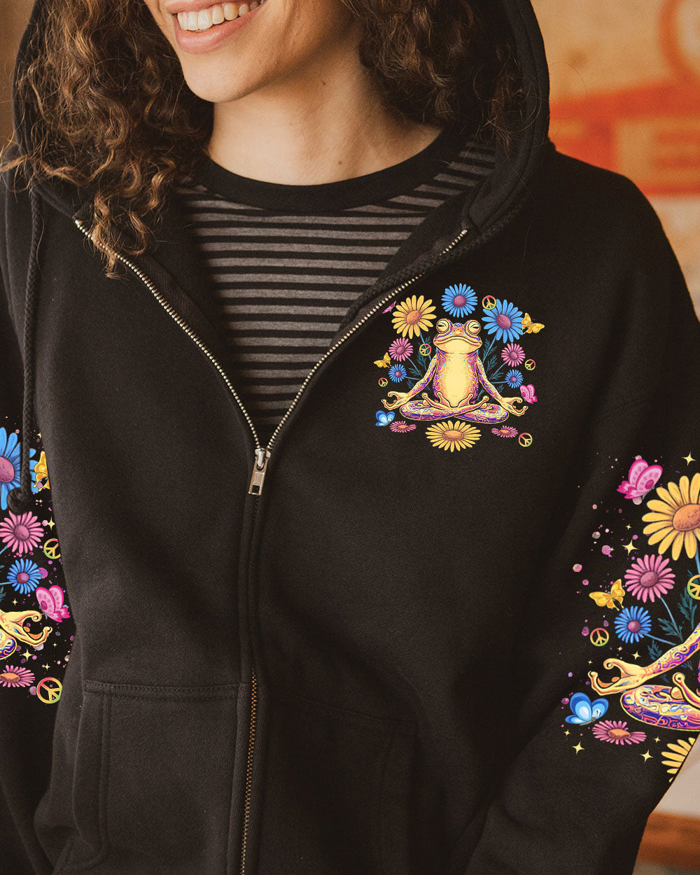 Just Breathe Everything Is Going to Be Okay Colorful Meditating Frog AOP Shirts _8_ zamB8