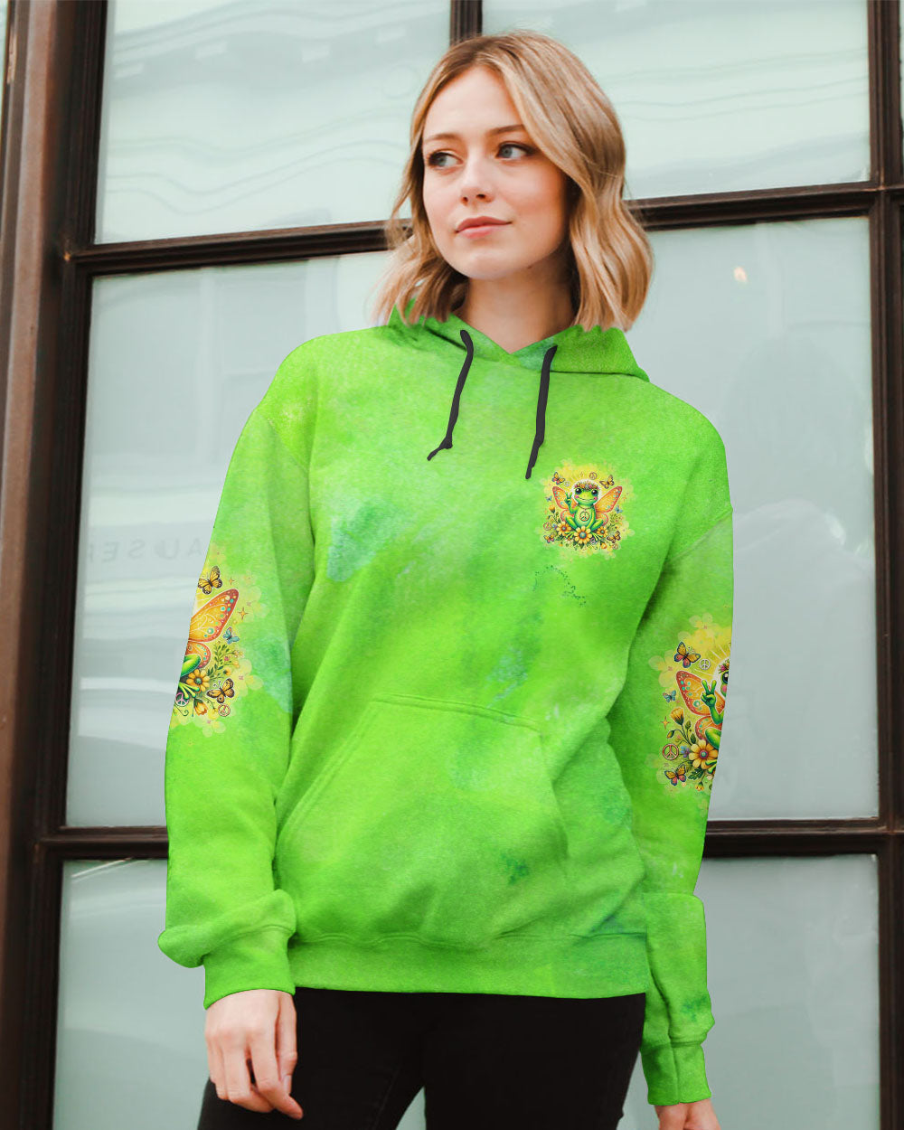 Just Breathe Everything Is Going to Be Okay Cute Frog Green Peaceful AOP Shirts _4_ dDFYz