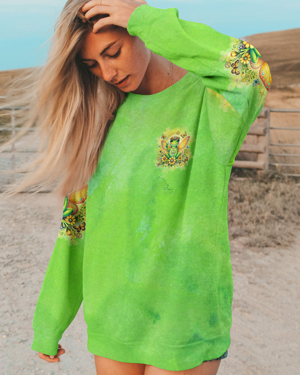 Just Breathe Everything Is Going to Be Okay Cute Frog Green Peaceful AOP Shirts _6_ xCeBp