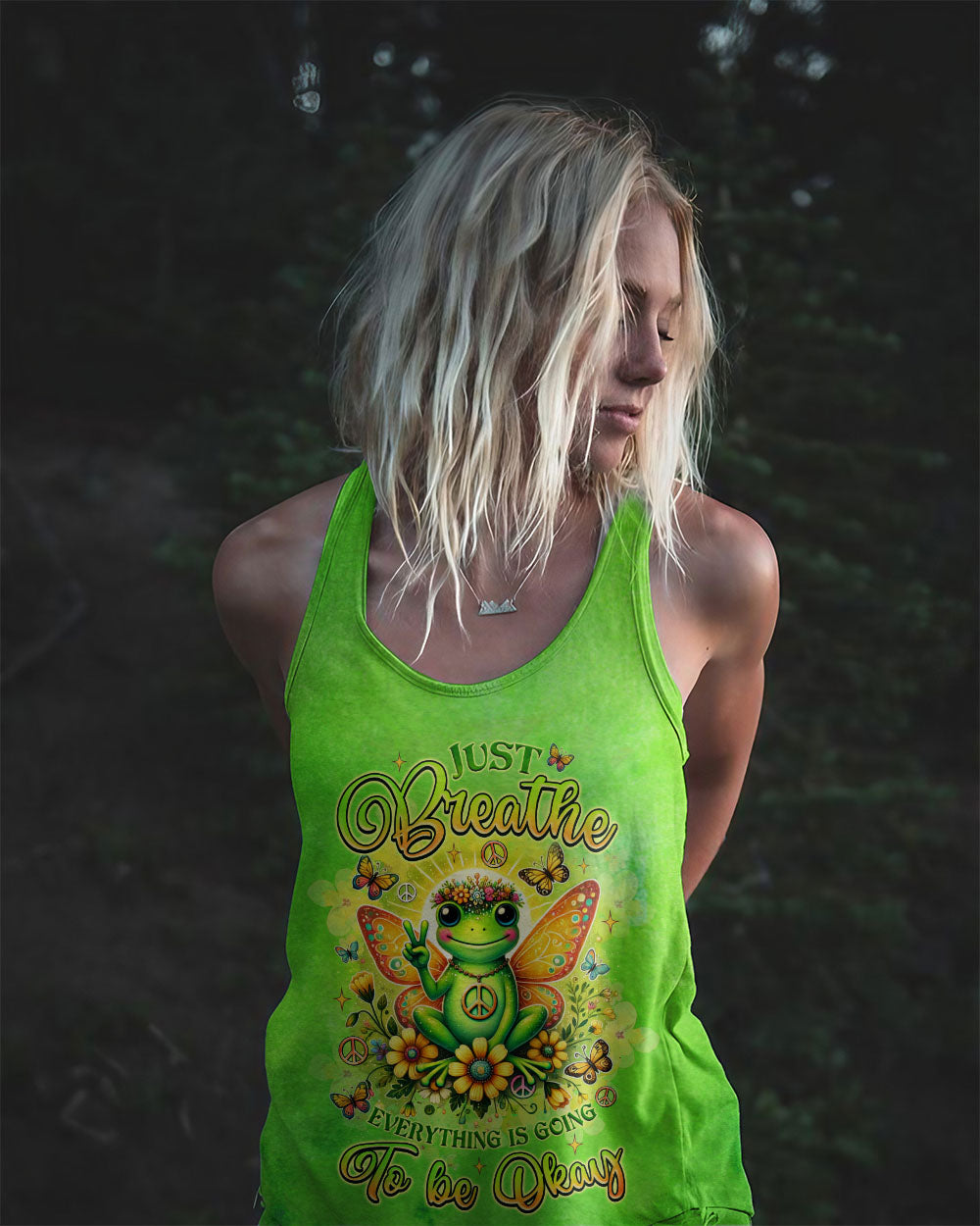 Just Breathe Everything Is Going to Be Okay Cute Frog Green Peaceful AOP Shirts _9_ lEPCB