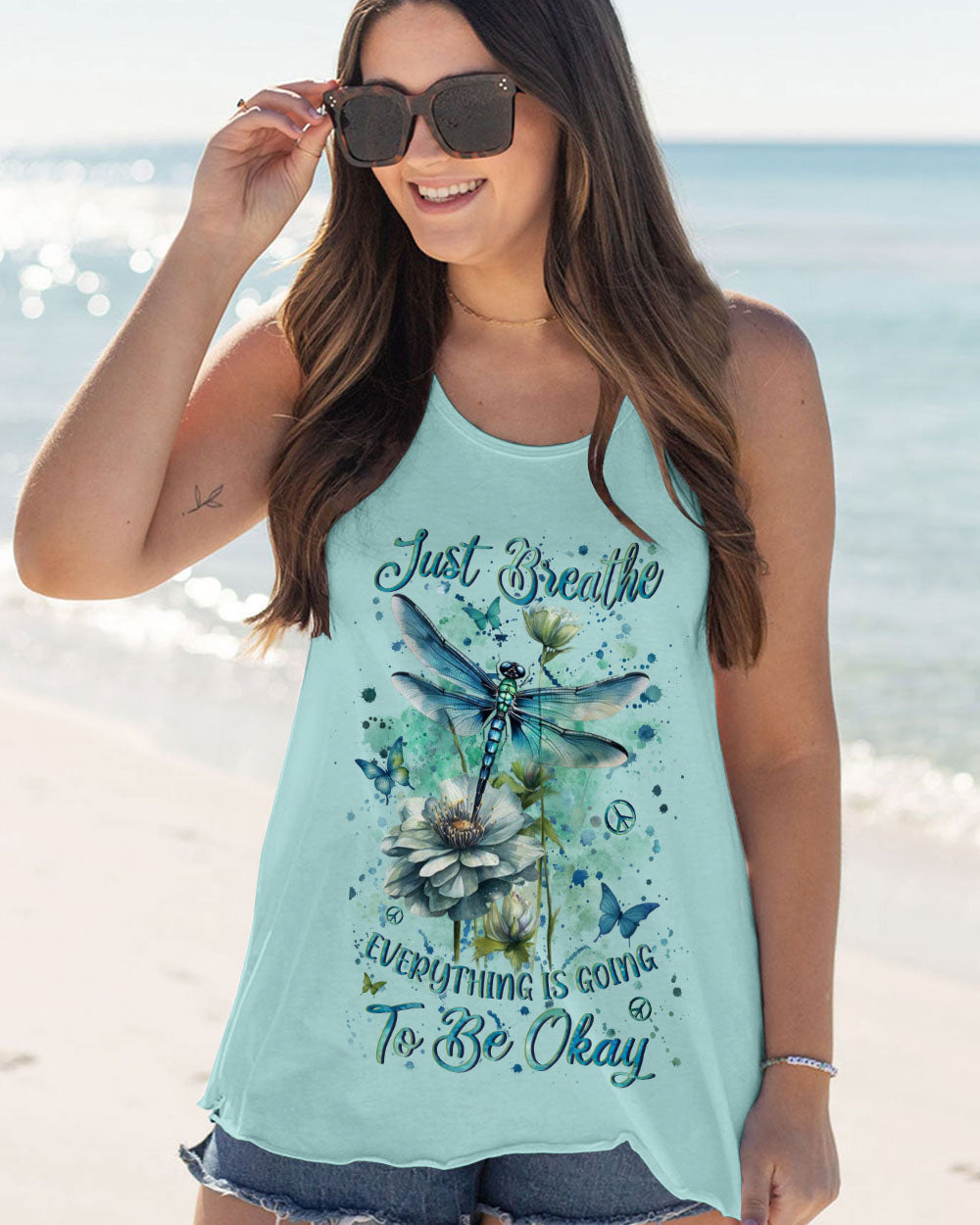 Just Breathe Everything Is Going to Be Okay Dragonfly and Floral AOP Shirts _11_ xjUpI