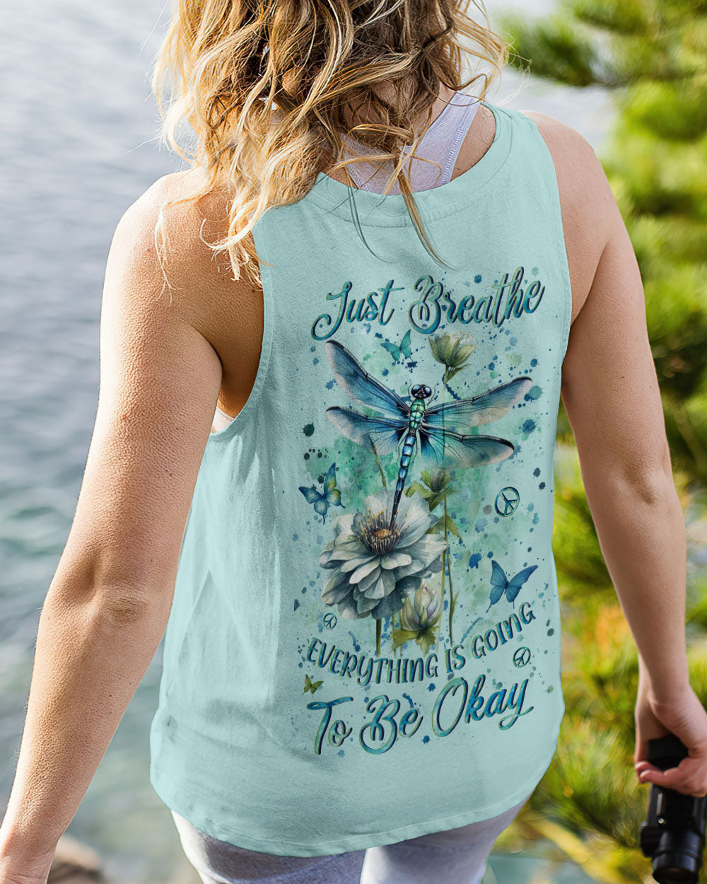 Just Breathe Everything Is Going to Be Okay Dragonfly and Floral AOP Shirts _13_ BoQXg