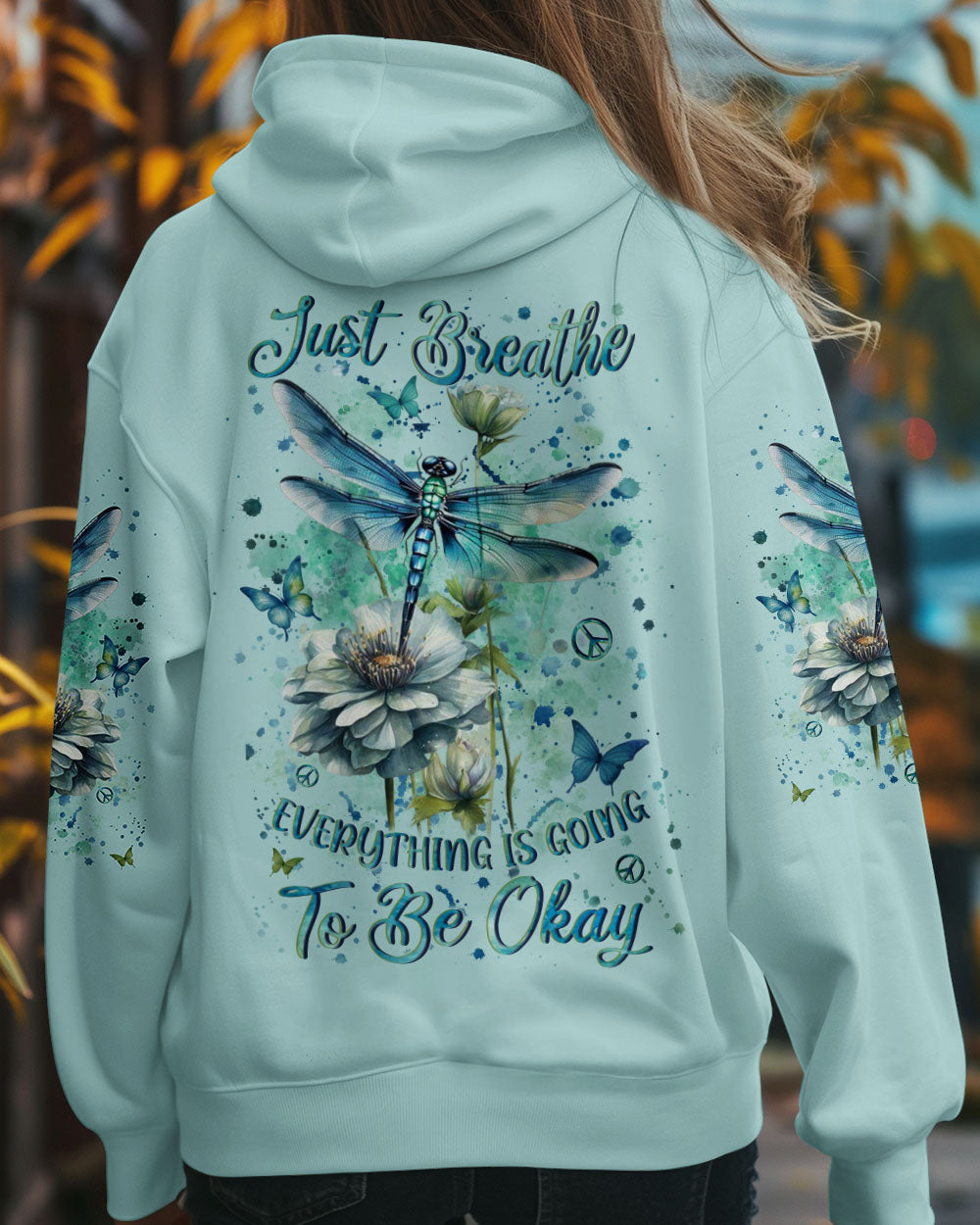 Just Breathe Everything Is Going to Be Okay Dragonfly and Floral AOP Shirts _1_ 9XfqF