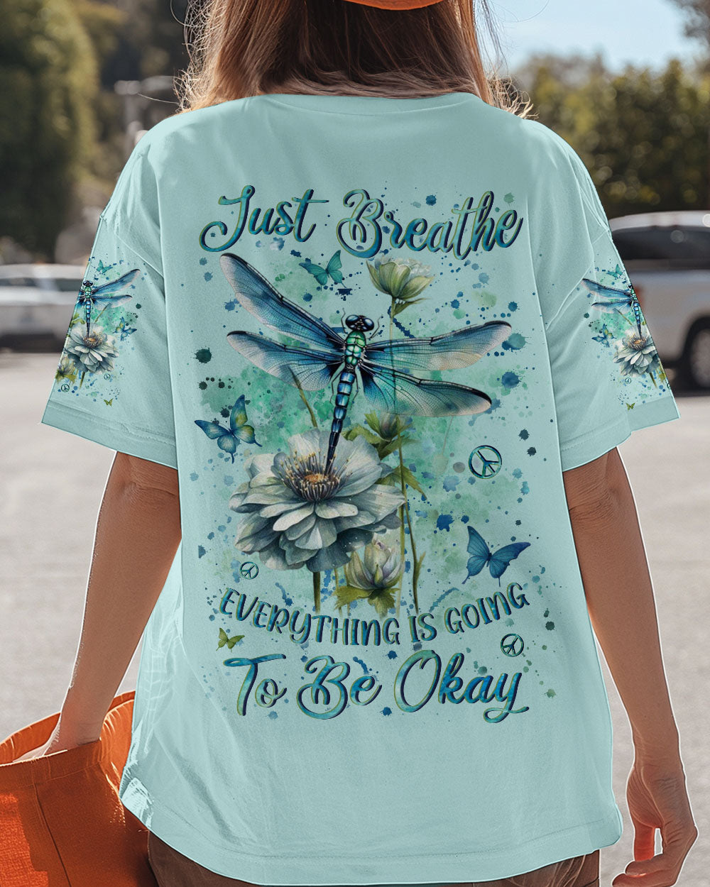 Just Breathe Everything Is Going to Be Okay Dragonfly and Floral AOP Shirts _5_ dsIBz