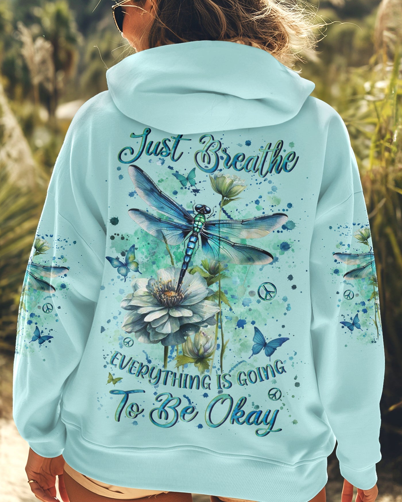 Just Breathe Everything Is Going to Be Okay Dragonfly and Floral AOP Shirts _7_ RfS1v