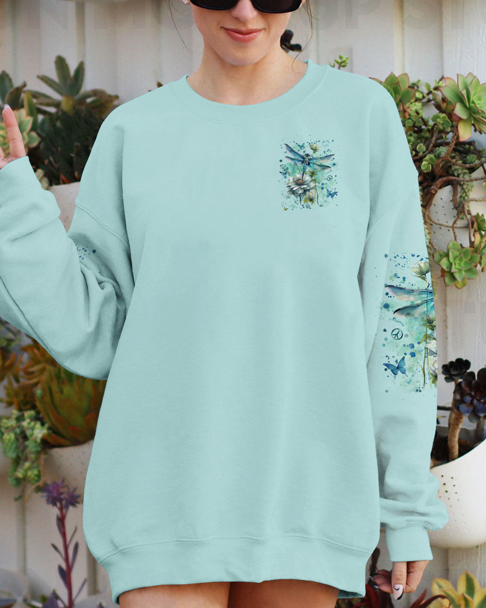 Just Breathe Everything Is Going to Be Okay Dragonfly and Floral AOP Shirts _8_ L689R