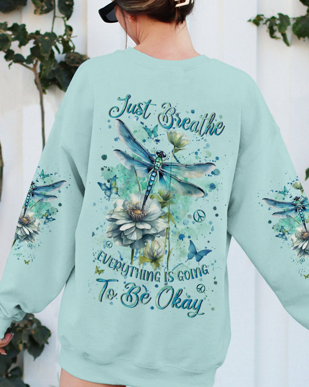 Just Breathe Everything Is Going to Be Okay Dragonfly and Floral AOP Shirts _9_ KsAOD