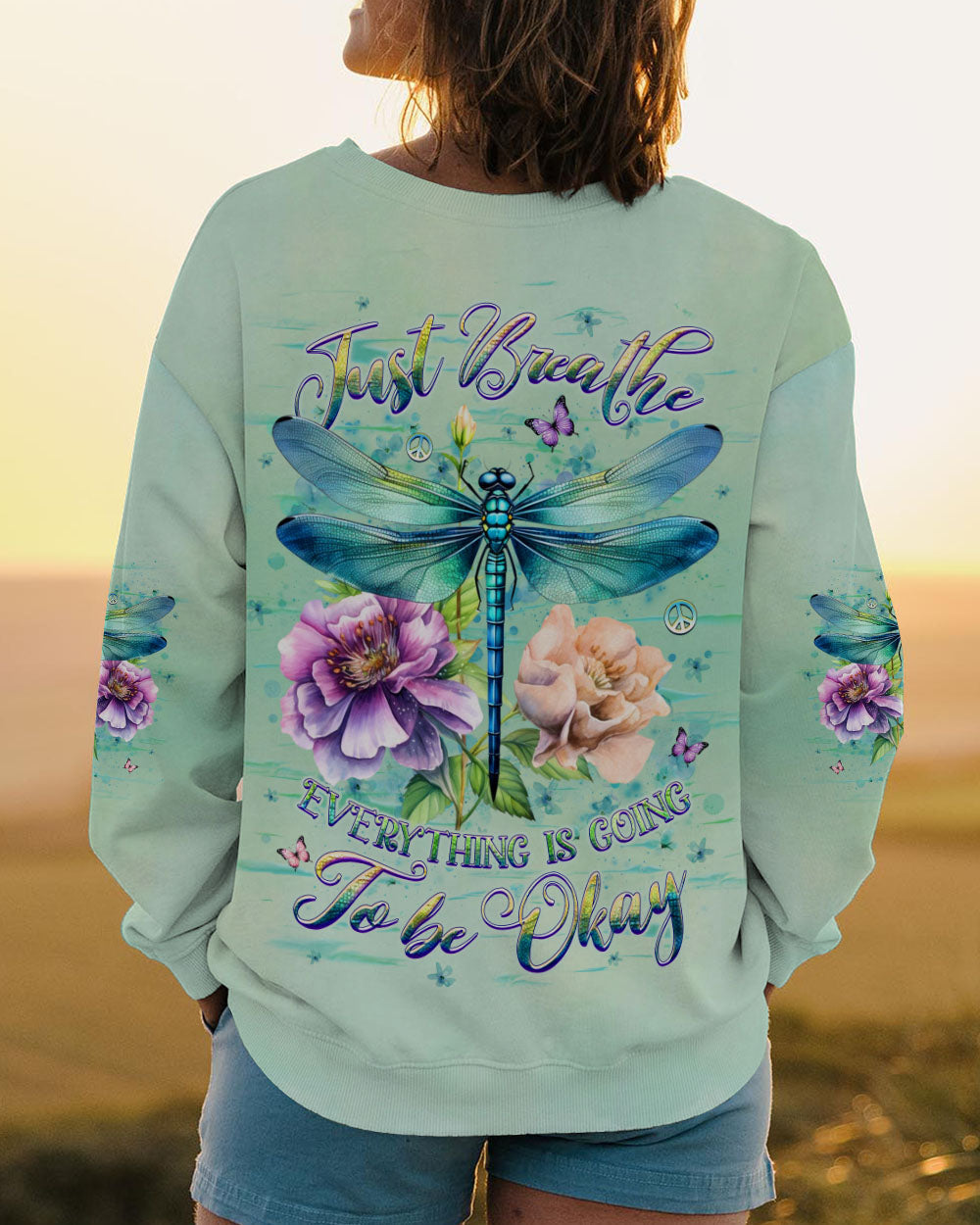 Just Breathe Everything Is Going to Be Okay Dragonfly and Flowers AOP Shirts _11_ cd1d3