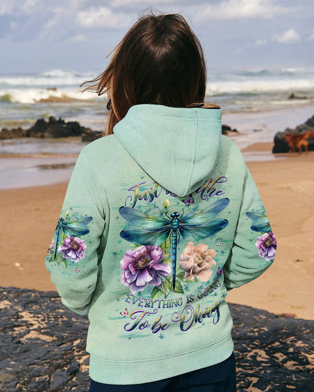 Just Breathe Everything Is Going to Be Okay Dragonfly and Flowers AOP Shirts _13_ 6sqa5