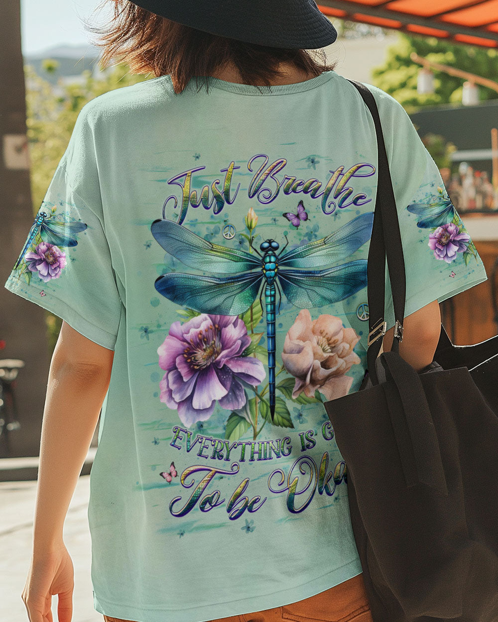 Just Breathe Everything Is Going to Be Okay Dragonfly and Flowers AOP Shirts _7_ rwlZz
