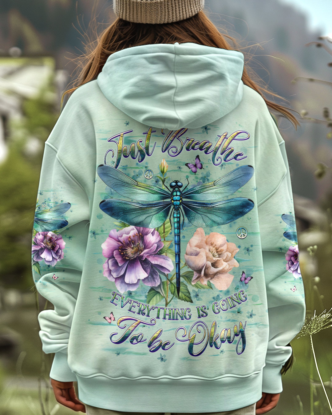 Just Breathe Everything Is Going to Be Okay Dragonfly and Flowers AOP Shirts _9_ ALg1s