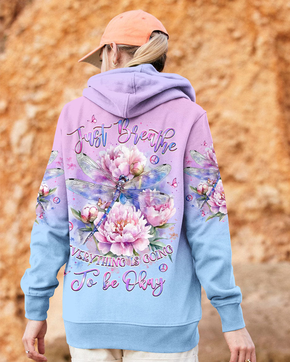 Just Breathe Everything Is Going to Be Okay Dragonfly and Peony Floral AOP Shirts _13_ OXShH