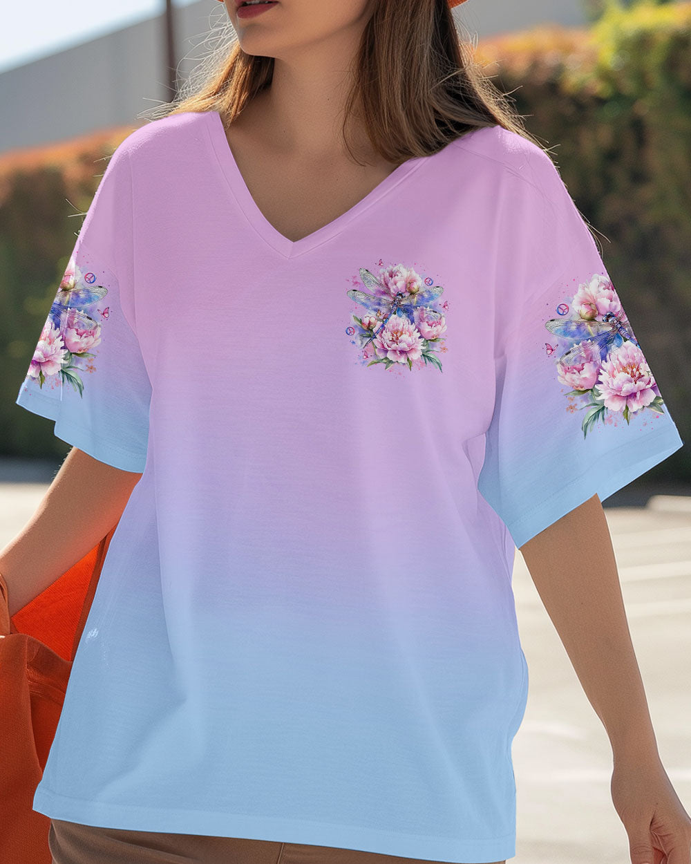 Just Breathe Everything Is Going to Be Okay Dragonfly and Peony Floral AOP Shirts _2_ 0OeUU