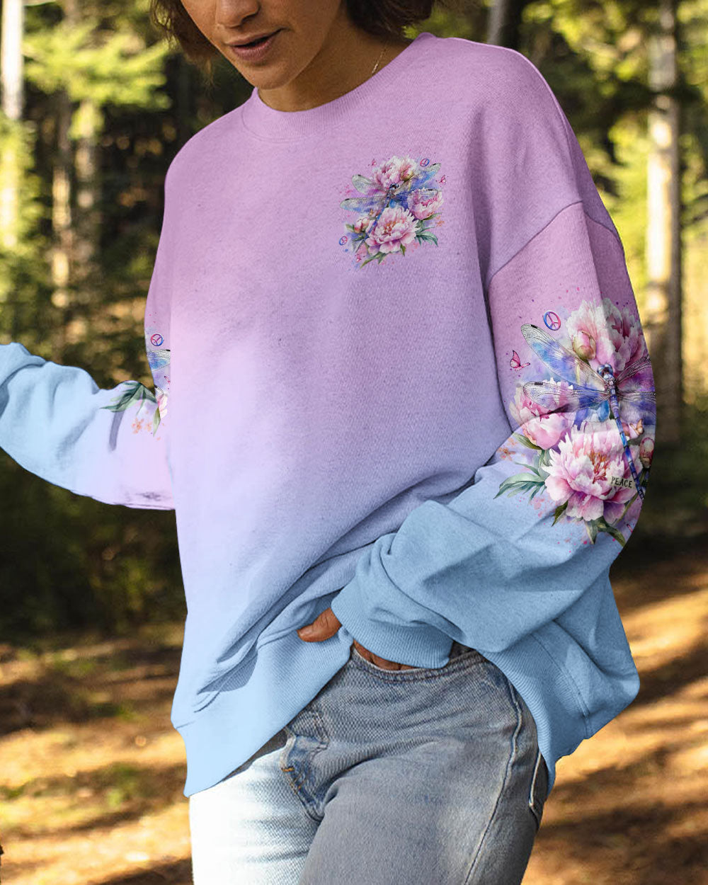 Just Breathe Everything Is Going to Be Okay Dragonfly and Peony Floral AOP Shirts _6_ UOFDa