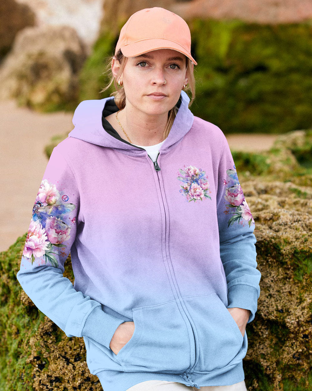 Just Breathe Everything Is Going to Be Okay Dragonfly and Peony Floral AOP Shirts _8_ BaEd9