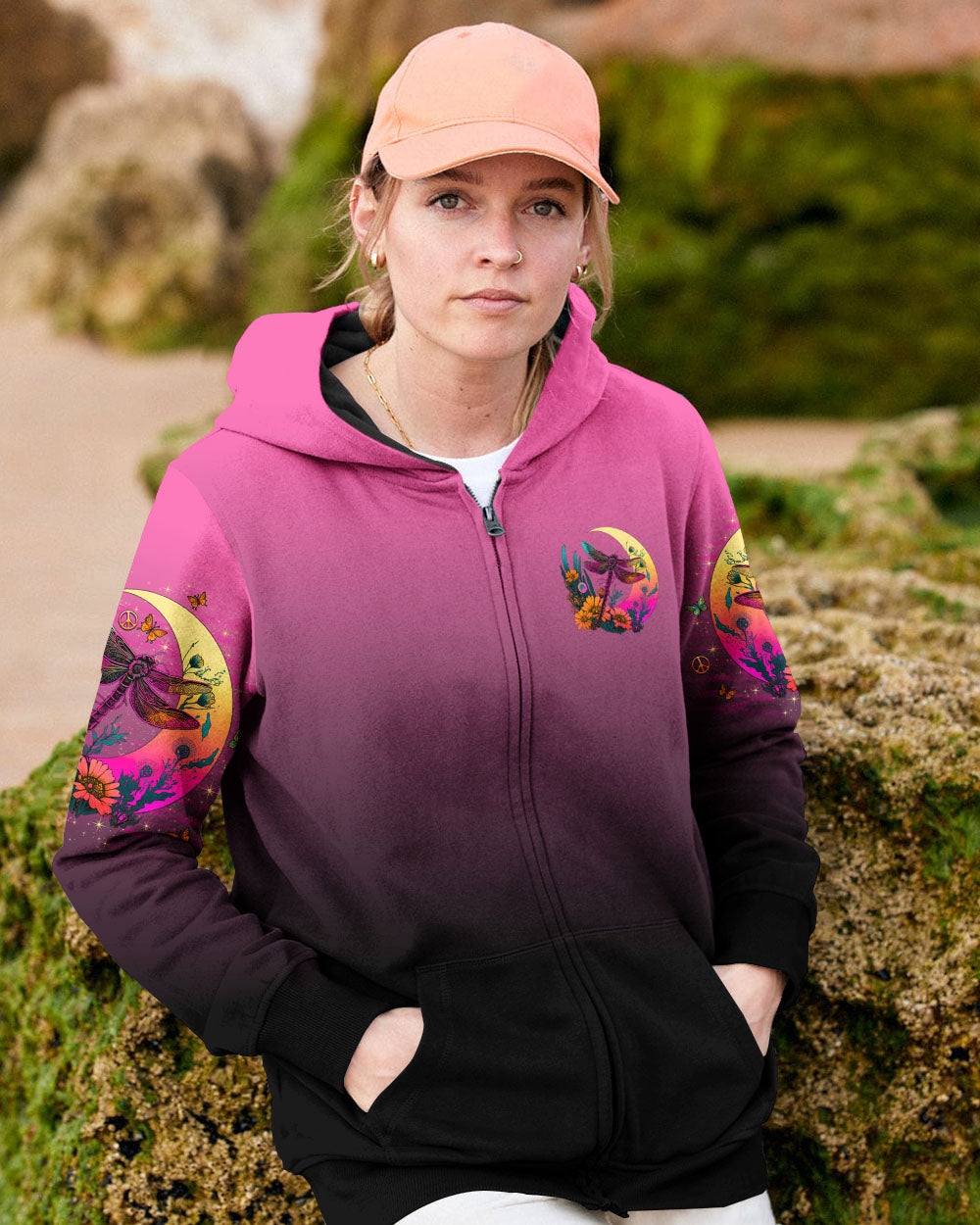 Just Breathe Everything Is Going to Be Okay Dragonfly with Retro Moon Flowers AOP Shirts _10_ VNMBa