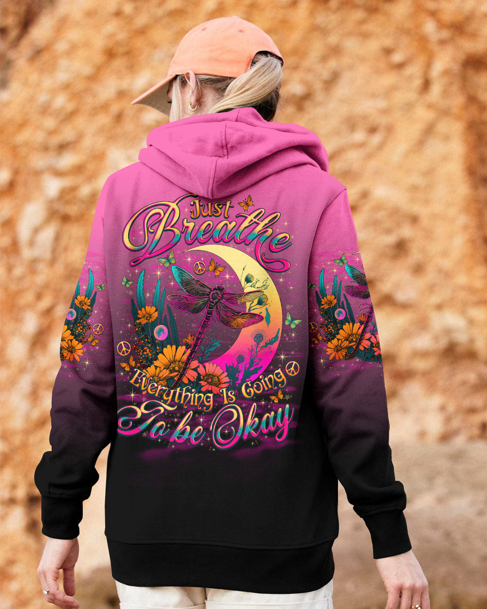 Just Breathe Everything Is Going to Be Okay Dragonfly with Retro Moon Flowers AOP Shirts _11_ WsQBf