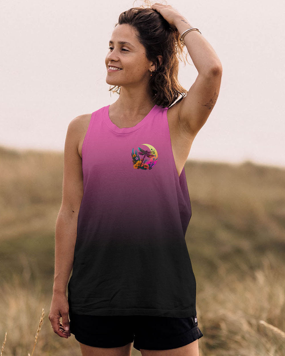 Just Breathe Everything Is Going to Be Okay Dragonfly with Retro Moon Flowers AOP Shirts _13_ EFEqu