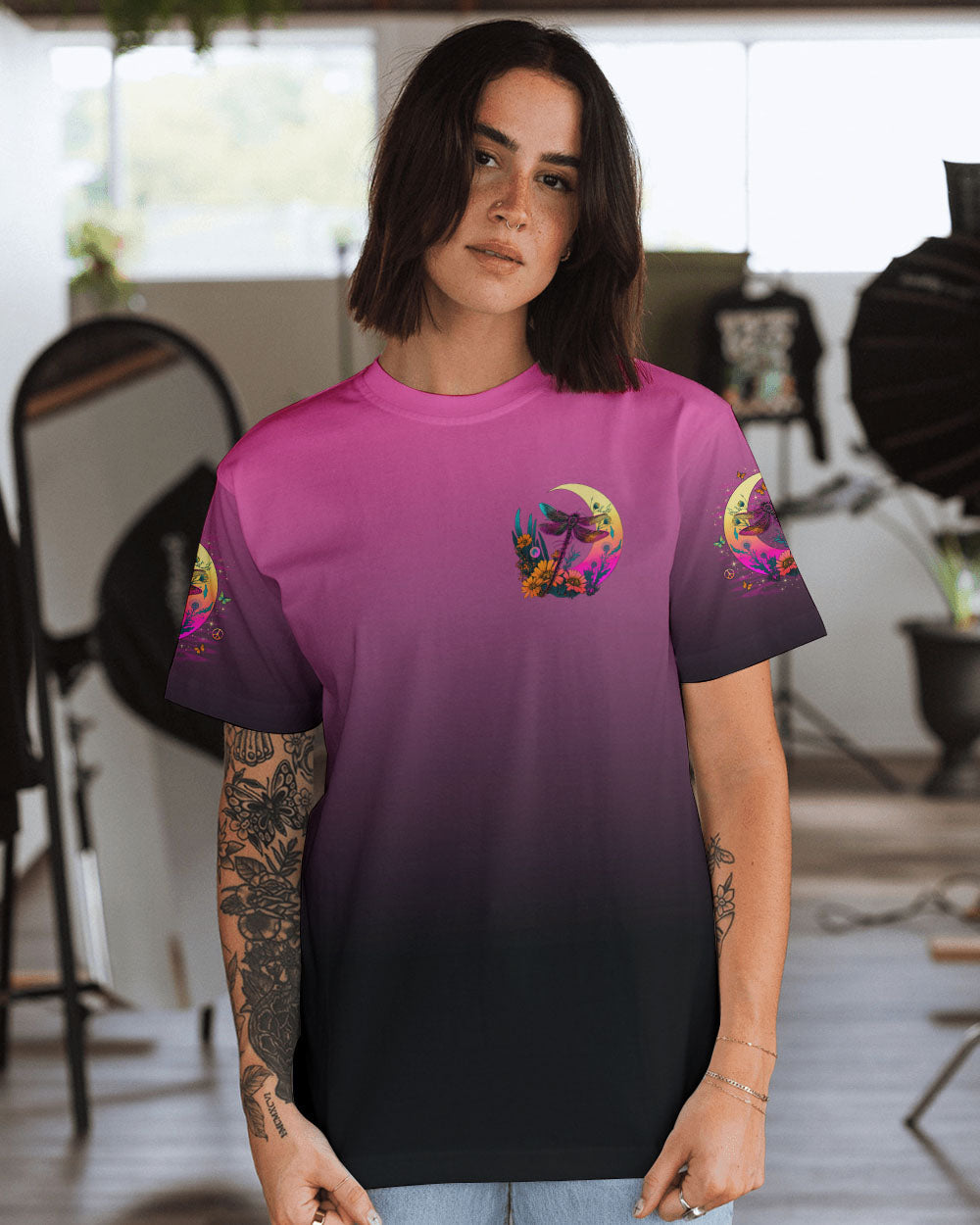 Just Breathe Everything Is Going to Be Okay Dragonfly with Retro Moon Flowers AOP Shirts _2_ 3skj0