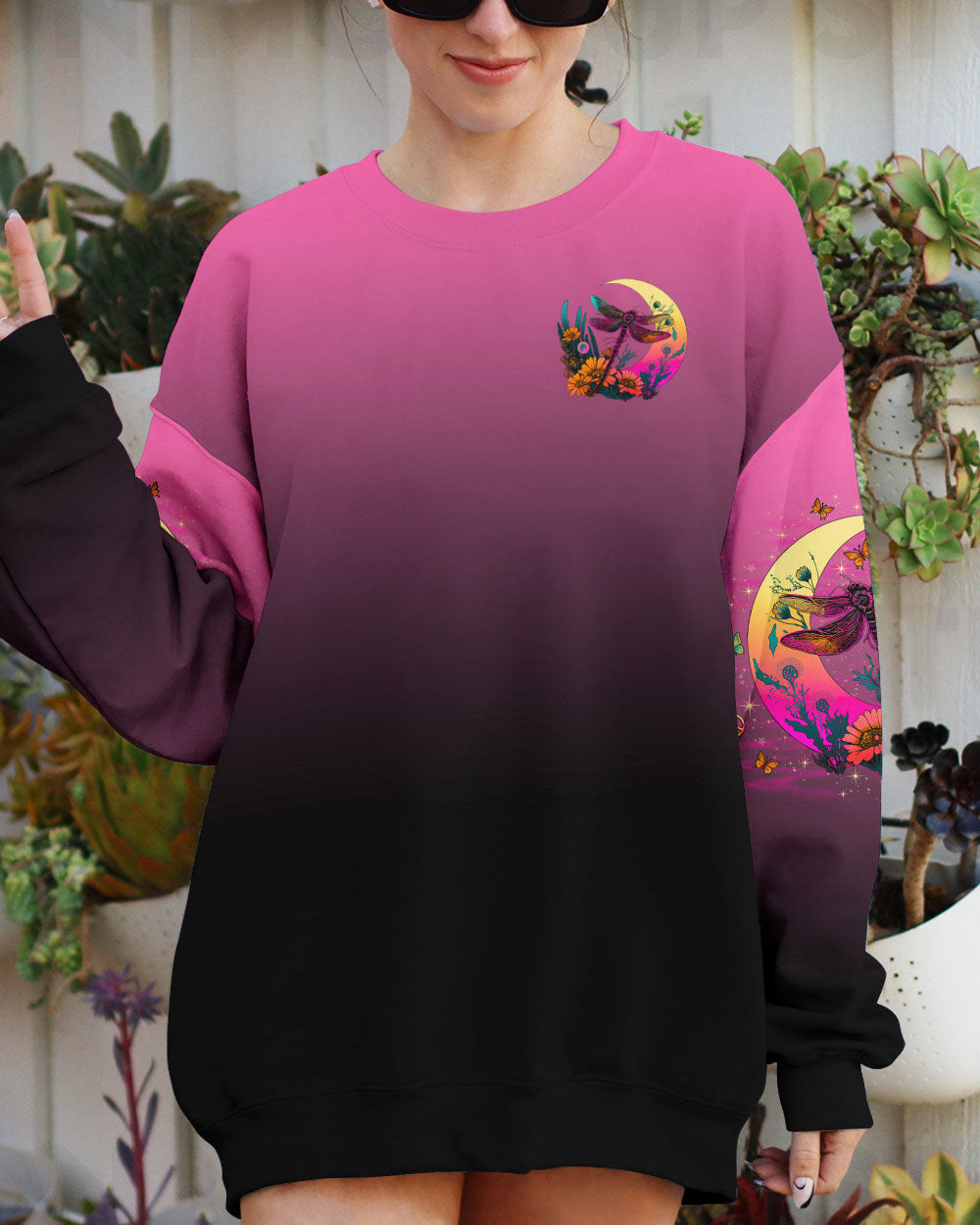 Just Breathe Everything Is Going to Be Okay Dragonfly with Retro Moon Flowers AOP Shirts _8_ rSp6X