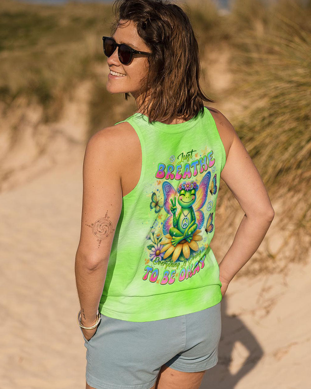 Just Breathe Everything Is Going to Be Okay Frog Meditating Peace AOP Shirts _11_ zafXy