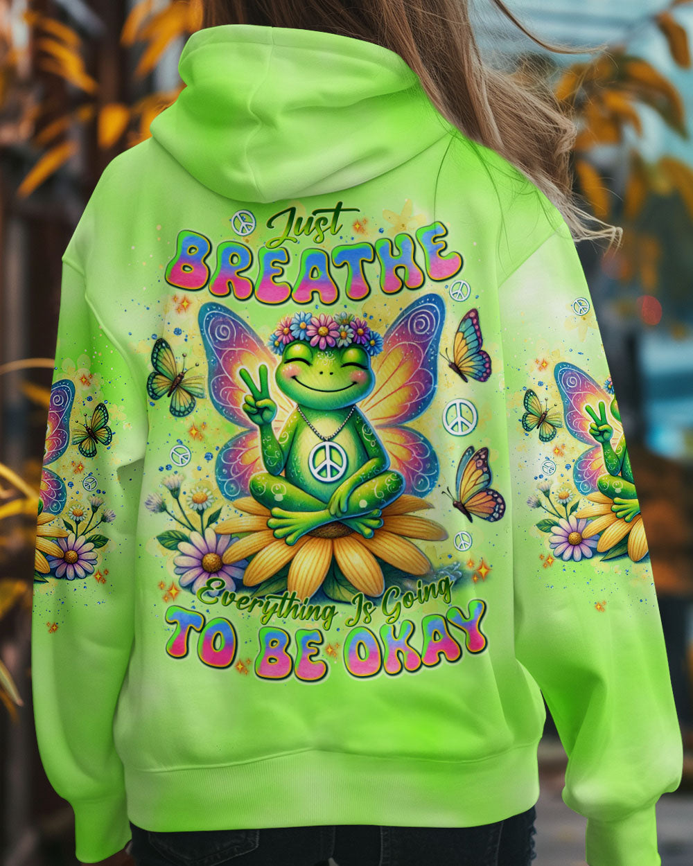Just Breathe Everything Is Going to Be Okay Frog Meditating Peace AOP Shirts _12_ UF7mg