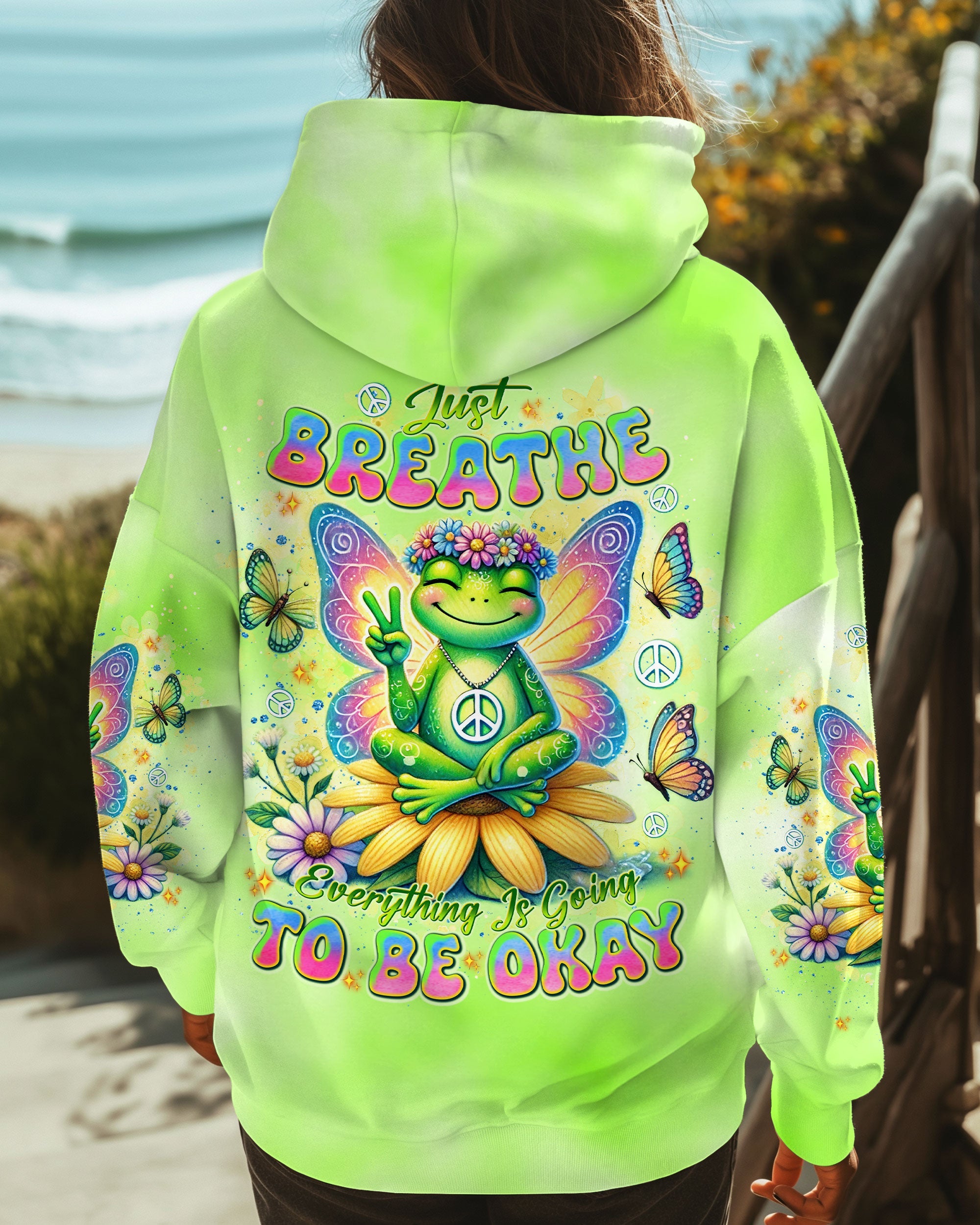 Just Breathe Everything Is Going to Be Okay Frog Meditating Peace AOP Shirts _5_ cWr86