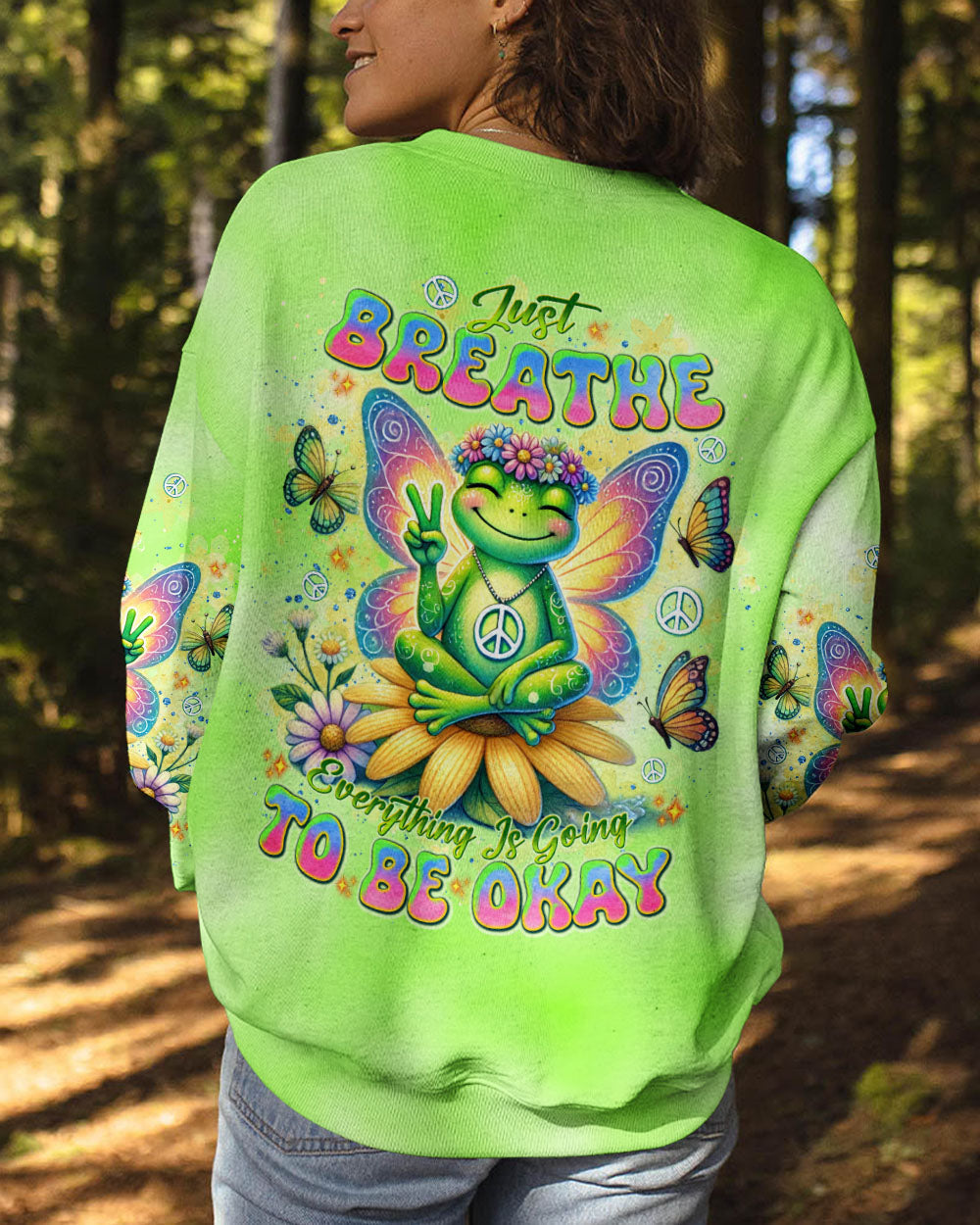 Just Breathe Everything Is Going to Be Okay Frog Meditating Peace AOP Shirts _7_ WBEeH