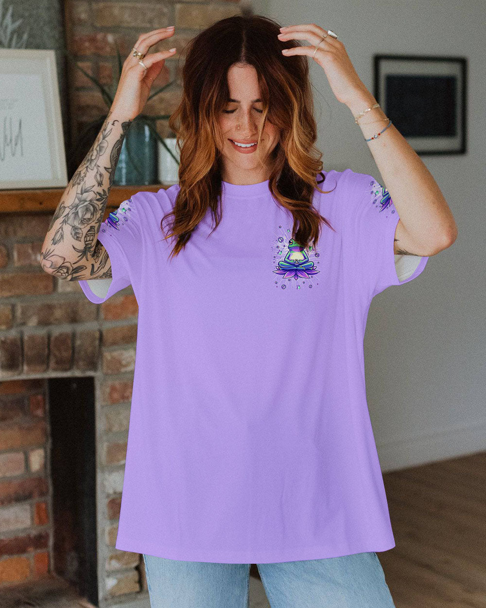 Just Breathe Everything Is Going to Be Okay Frog Mindful Yoga AOP Shirts _12_ 7GwTd