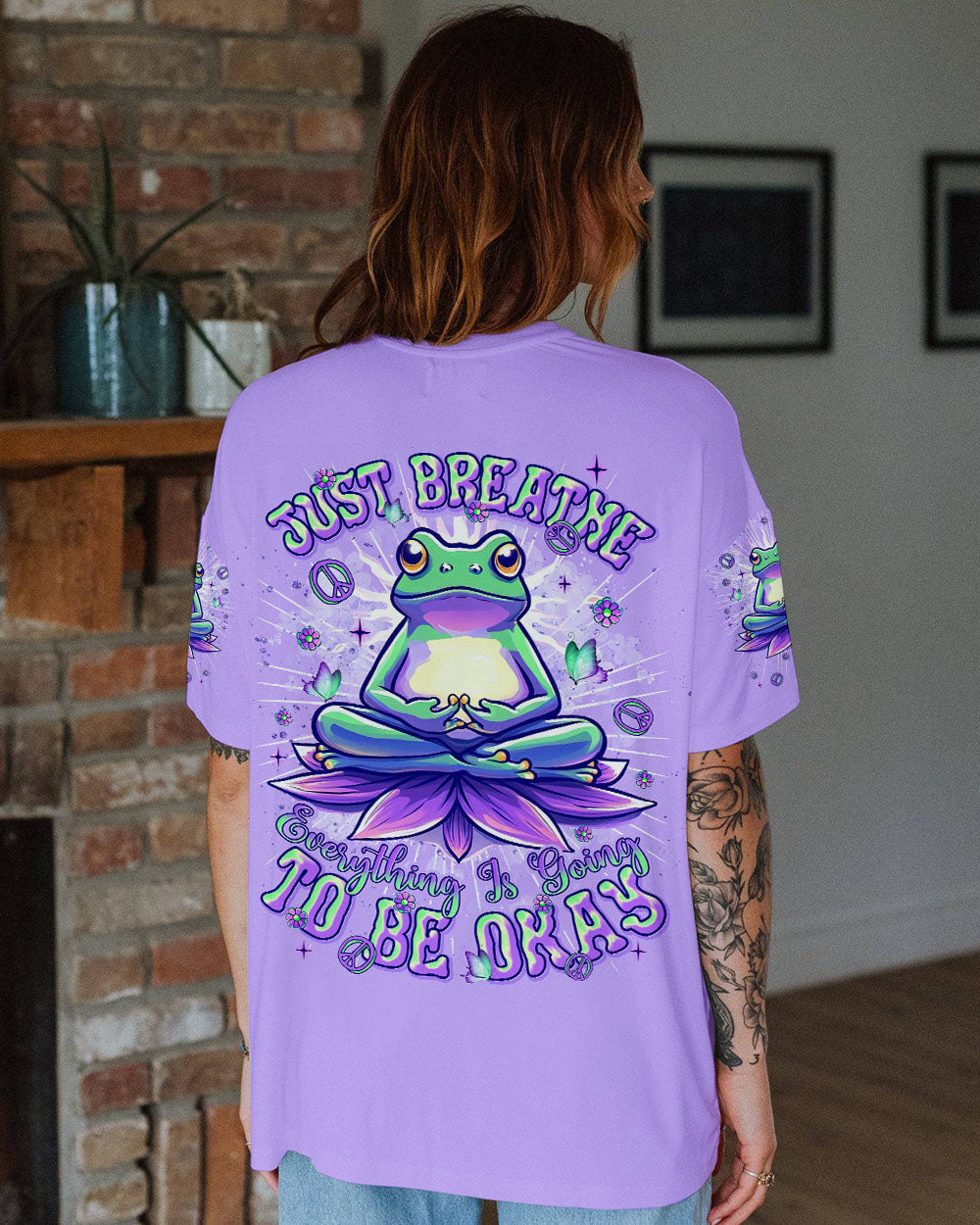 Just Breathe Everything Is Going to Be Okay Frog Mindful Yoga AOP Shirts _13_ iHhu1