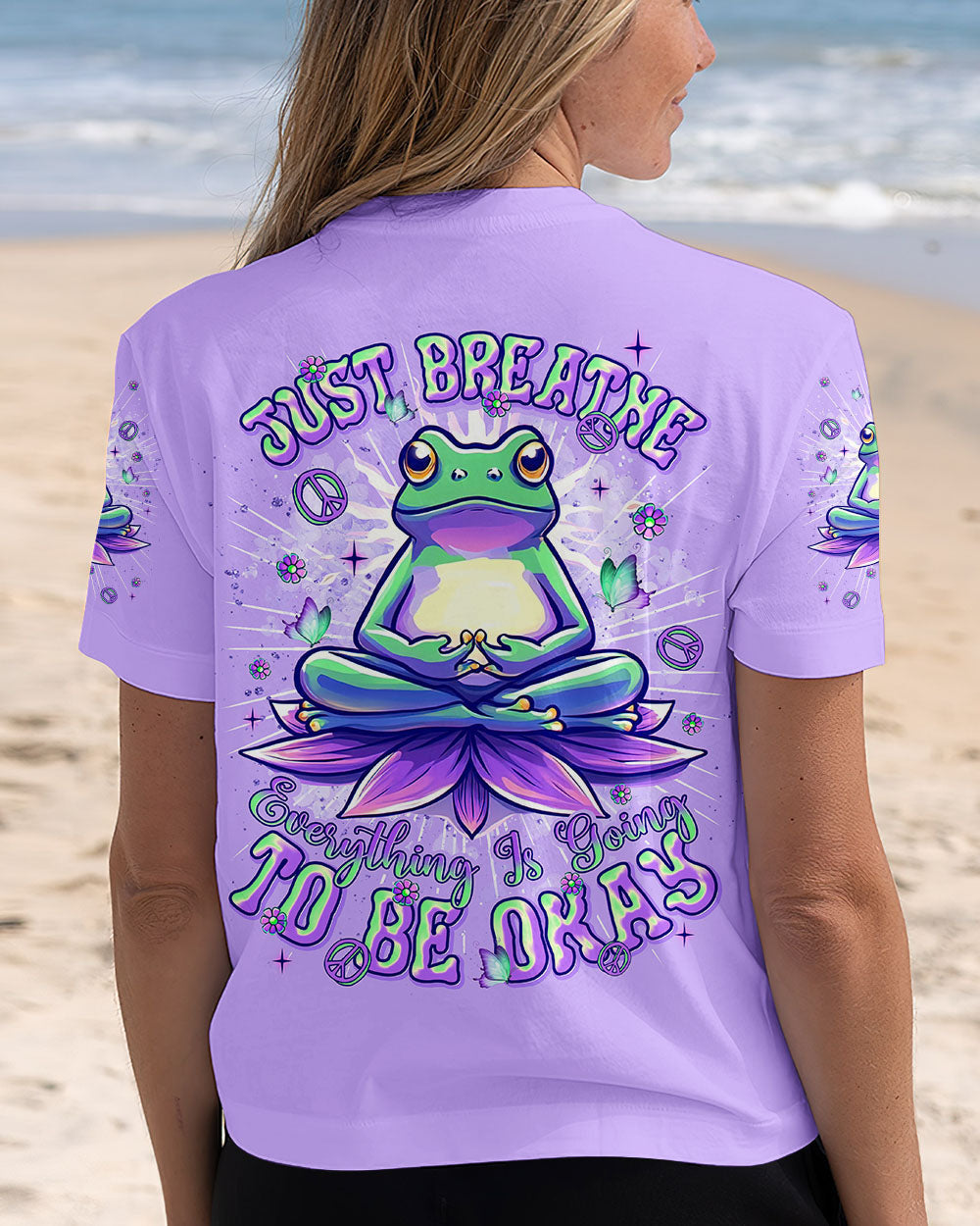 Just Breathe Everything Is Going to Be Okay Frog Mindful Yoga AOP Shirts _1_ eMyim